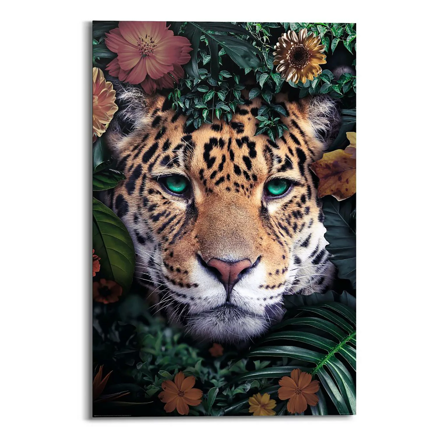 Reinders! Wandbild »Wandbild Leopard Blumenkranz - Jungle - Farbenfroh«, Le günstig online kaufen
