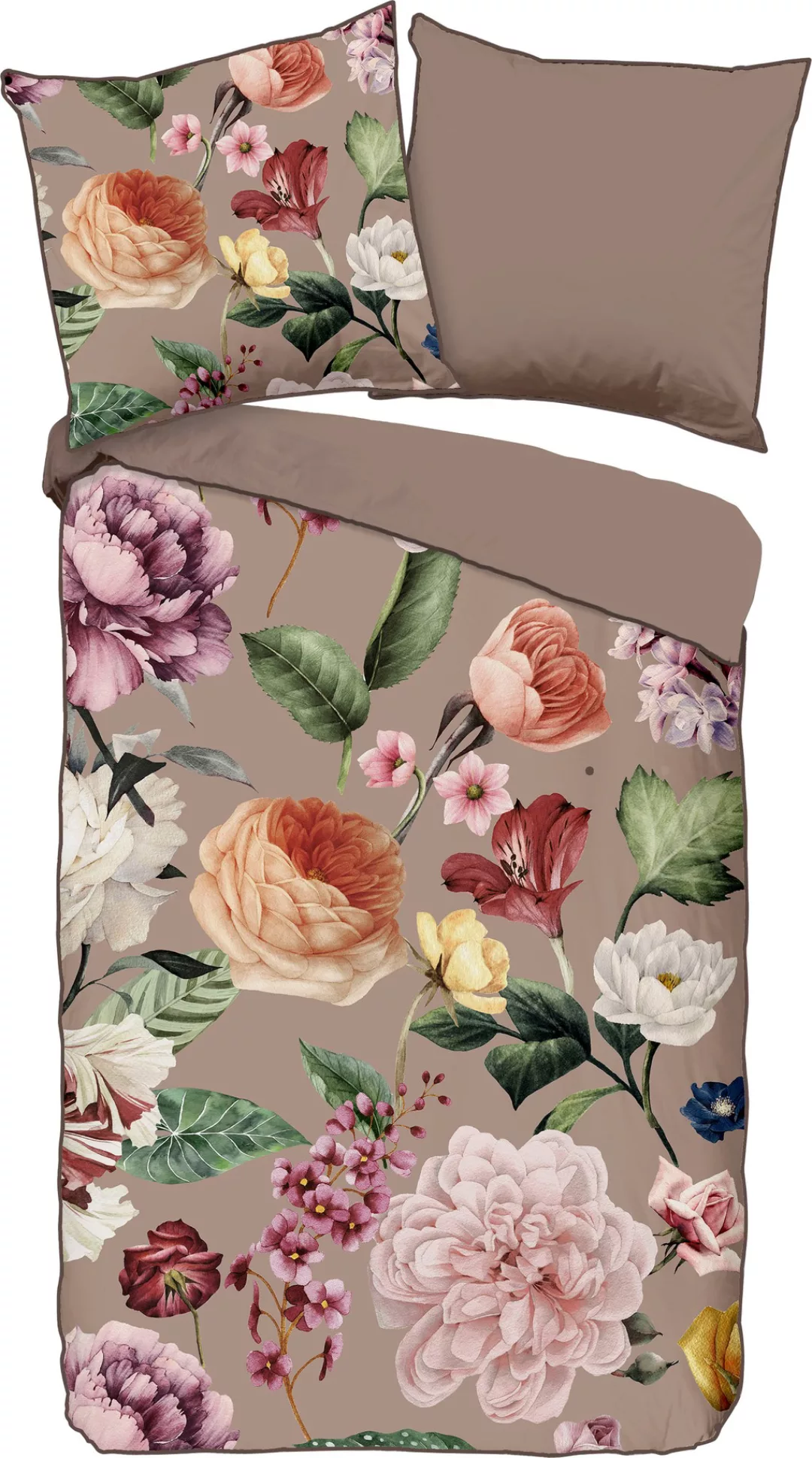 Descanso Wendebettwäsche »Fiori«, Baumwolle, Satin, 135x200, Biese, Reißver günstig online kaufen