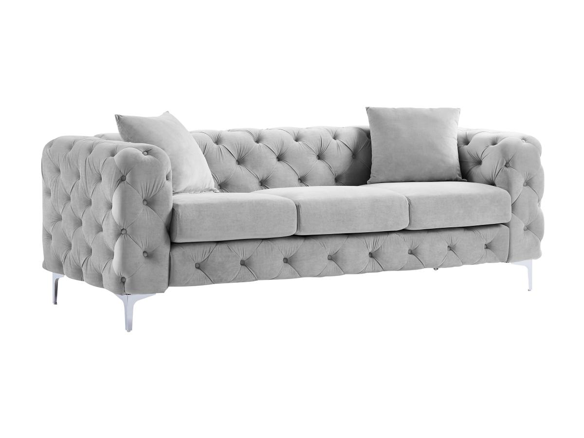 Chesterfield 3-Sitzer-Sofa - Hellgrau - Samt - EDWINA günstig online kaufen