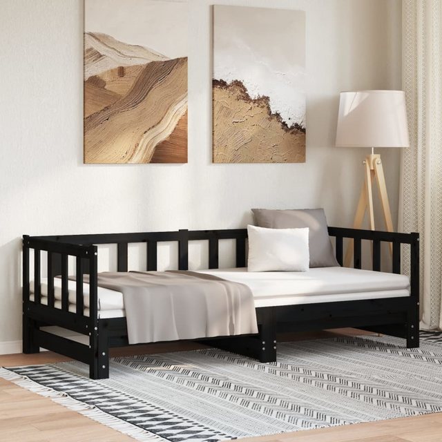 vidaXL Gästebett Gästebett Tagesbett Ausziehbar Schwarz 90x200 cm Massivhol günstig online kaufen