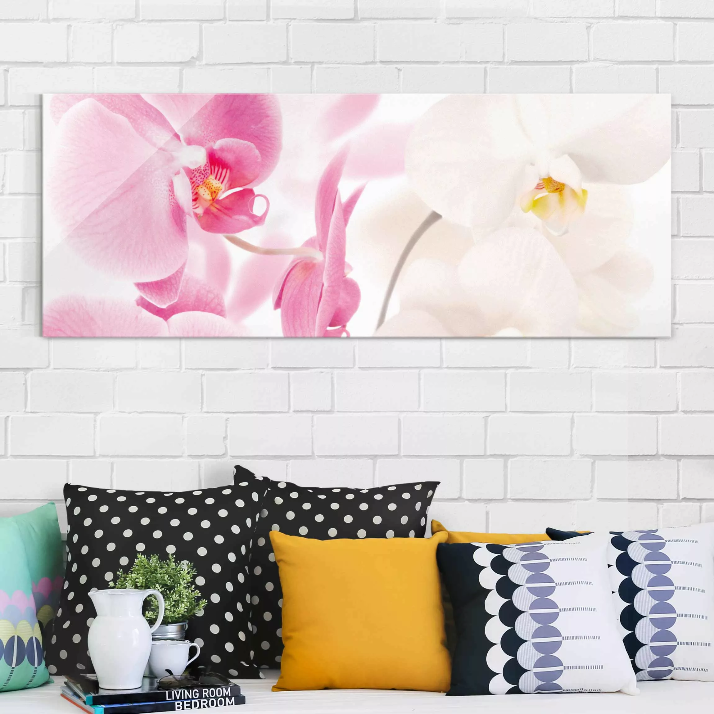 Glasbild Blumen - Panorama Delicate Orchids günstig online kaufen