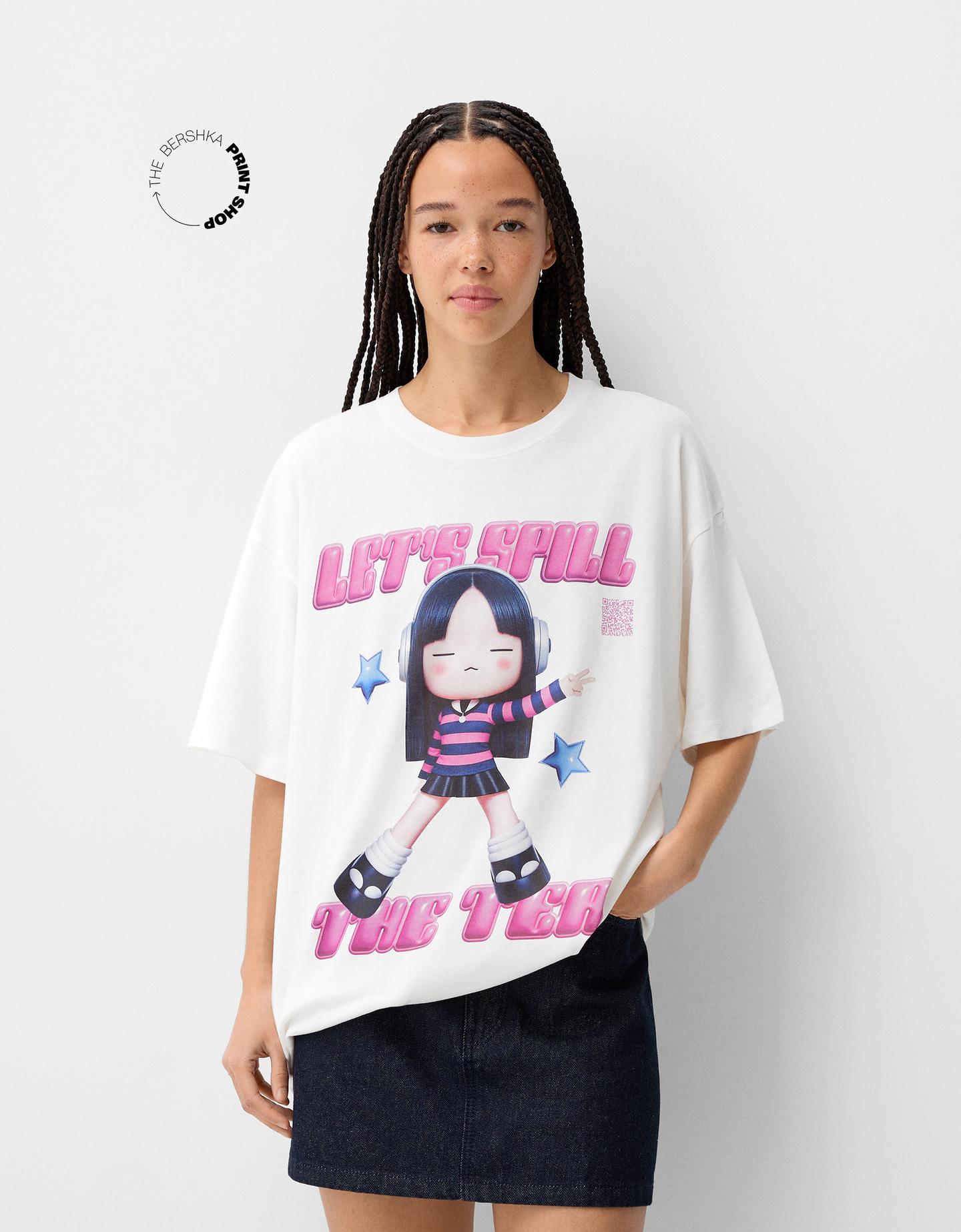 Bershka Oversize-T-Shirt Bershka Wearable Art Mit Kurzen Ärmeln Damen M Grb günstig online kaufen