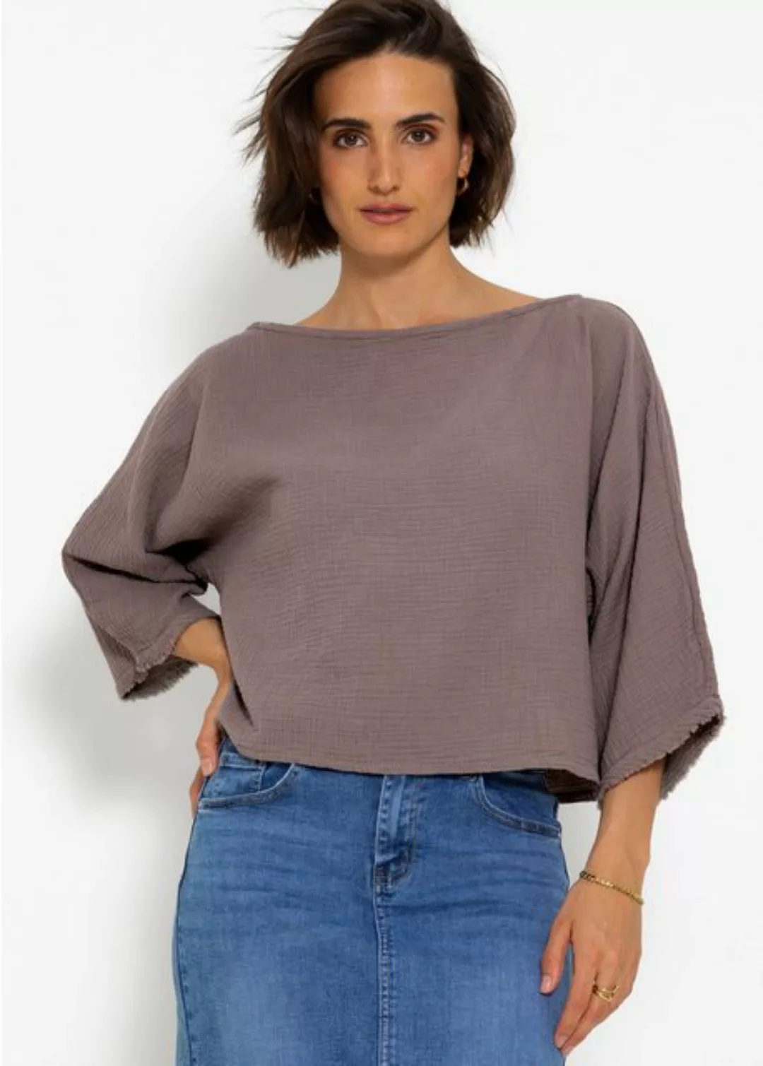 SASSYCLASSY 3/4-Arm-Shirt Musselin Shirt mit Rundhalsausschnitt 100% Baumwo günstig online kaufen