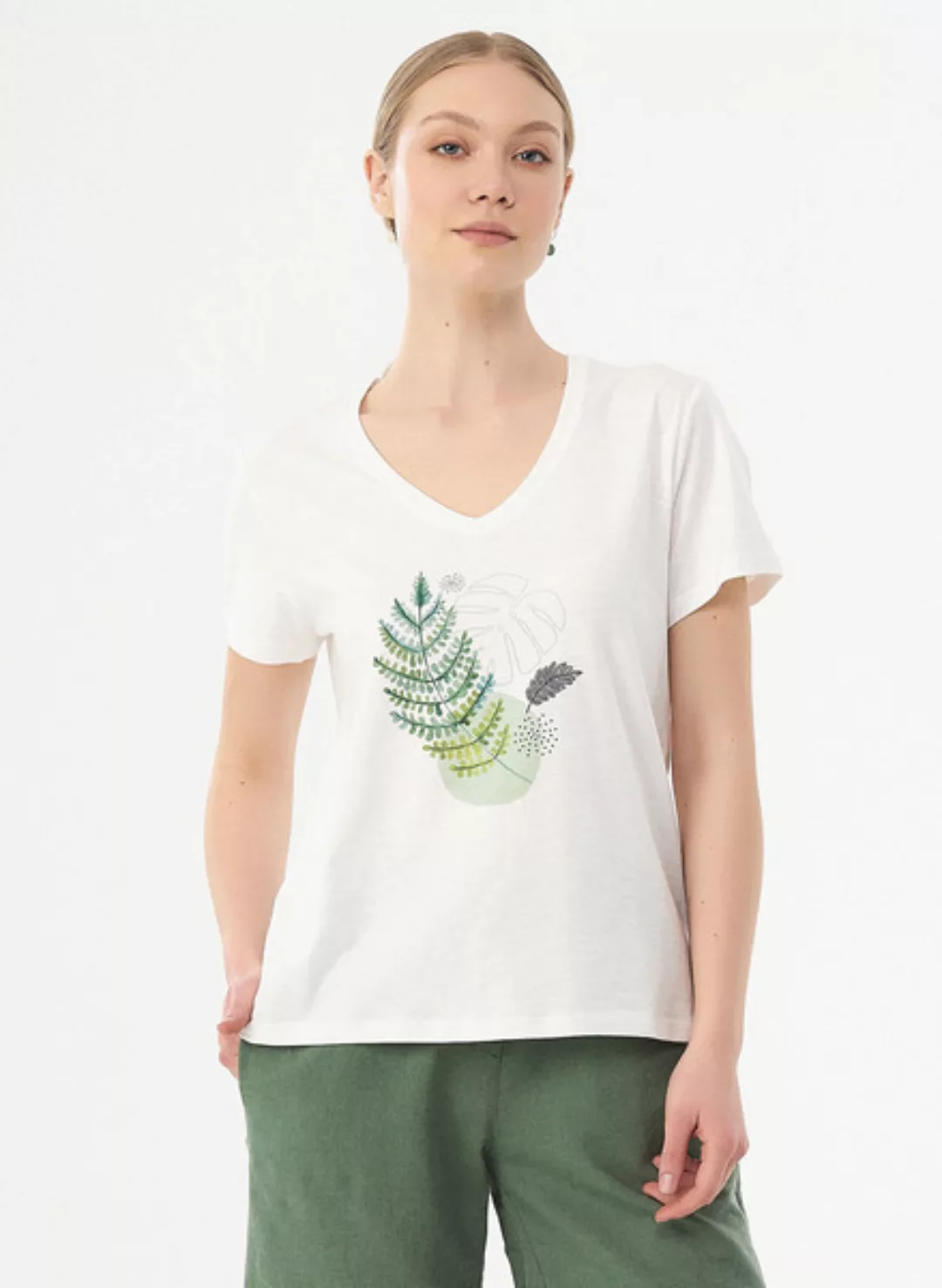 Damen T-shirt Aus Bio-baumwolle Mit Blatt-print günstig online kaufen