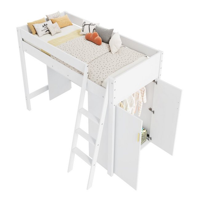 SOFTWEARY Hochbett mit Schreibtisch und Kleiderschrank (90x200 cm) Kinderbe günstig online kaufen