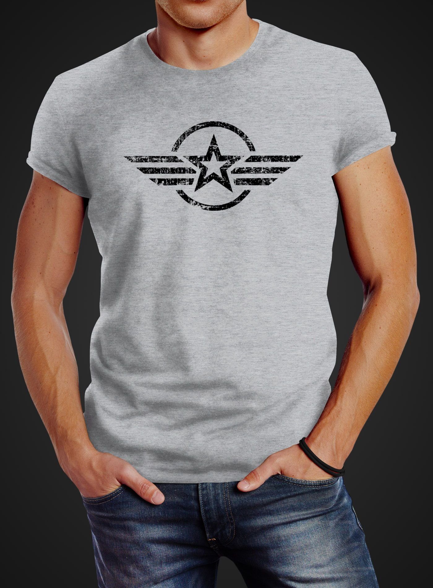 Neverless Print-Shirt Neverless® Herren T-Shirt Airforce günstig online kaufen