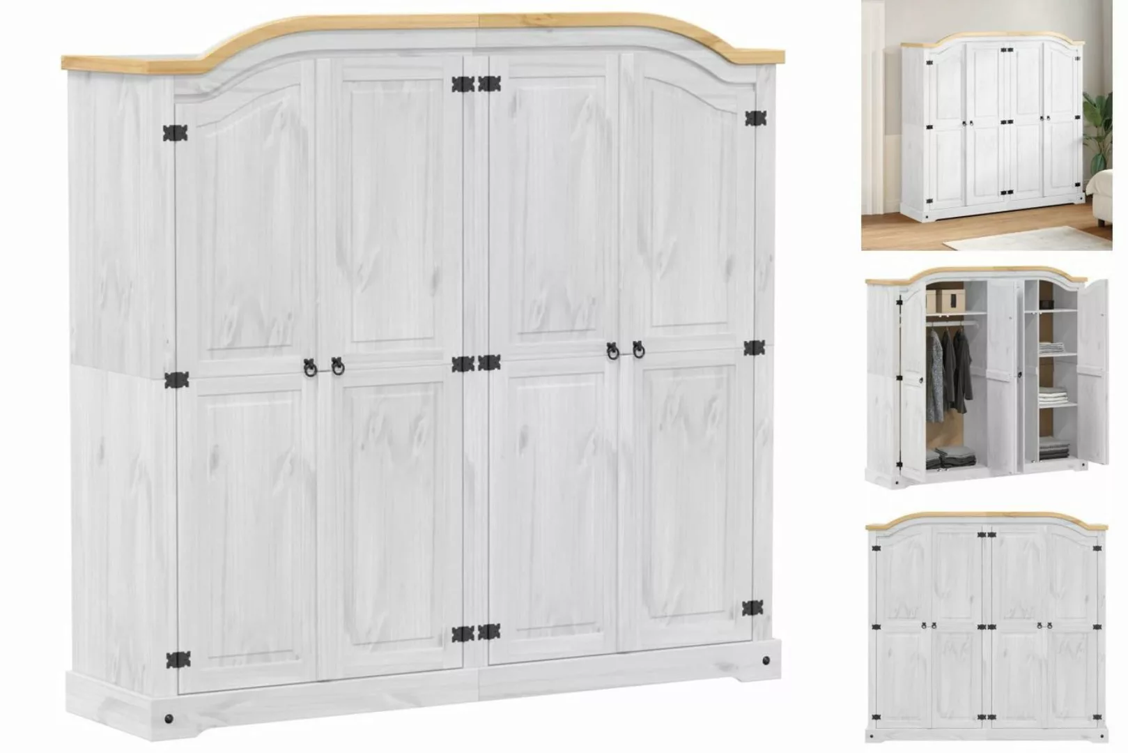 vidaXL Kleiderschrank Kleiderschrank Corona Weiß 194x52x186 cm Massivholz K günstig online kaufen