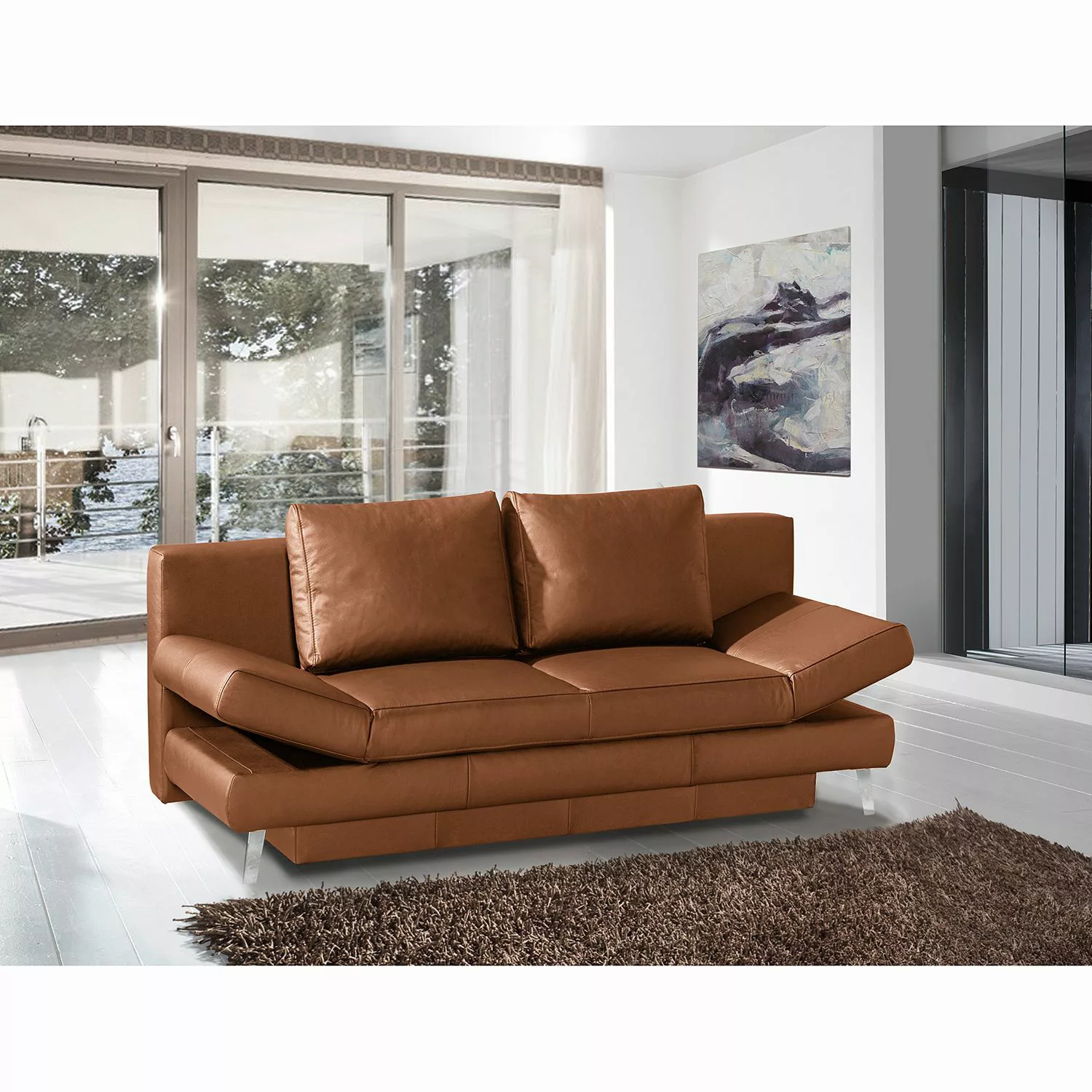 home24 loftscape Schlafsofa Salen II Cognac Echtleder 200x85x90 cm mit Schl günstig online kaufen
