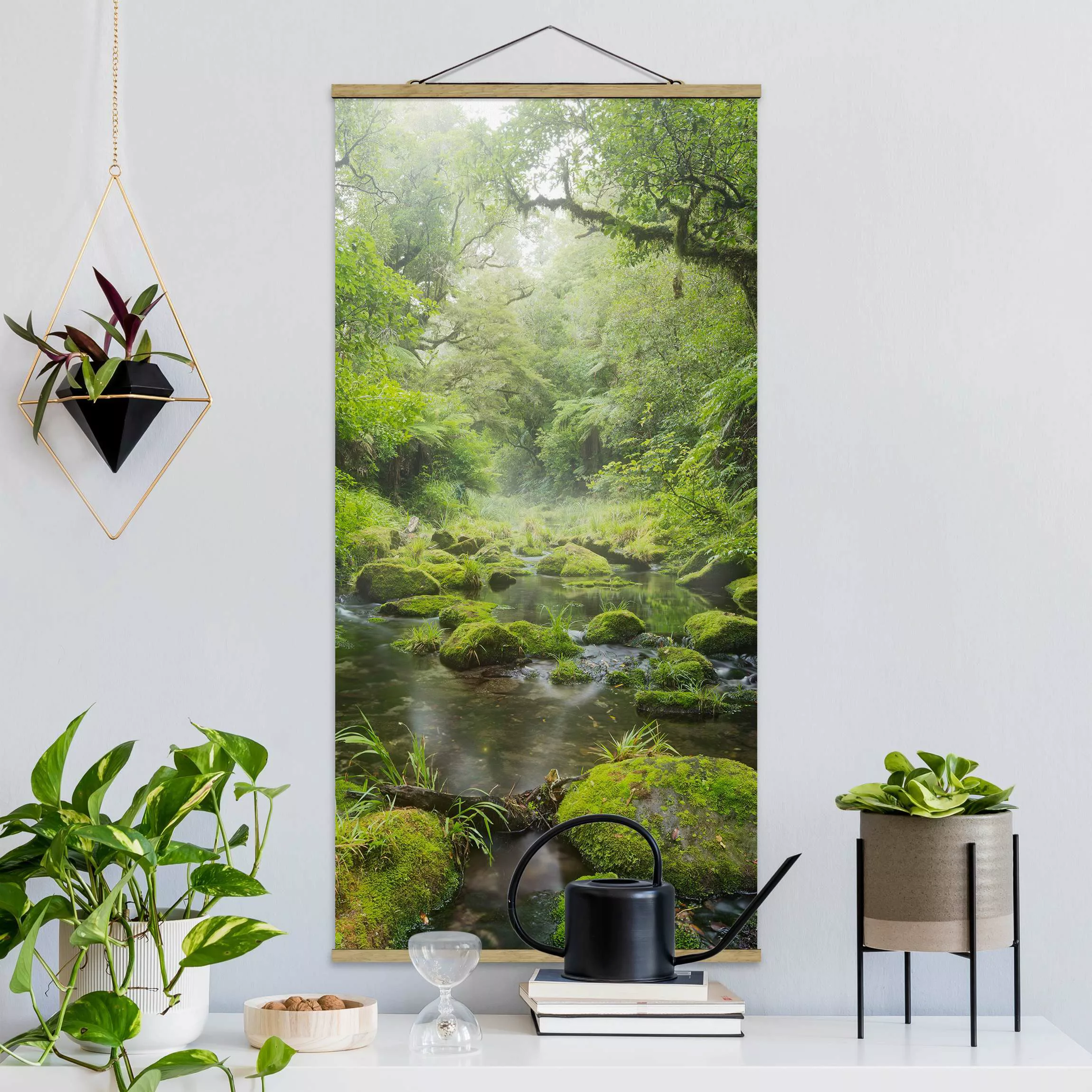 Stoffbild Wald mit Posterleisten - Hochformat Bay of Plenty günstig online kaufen