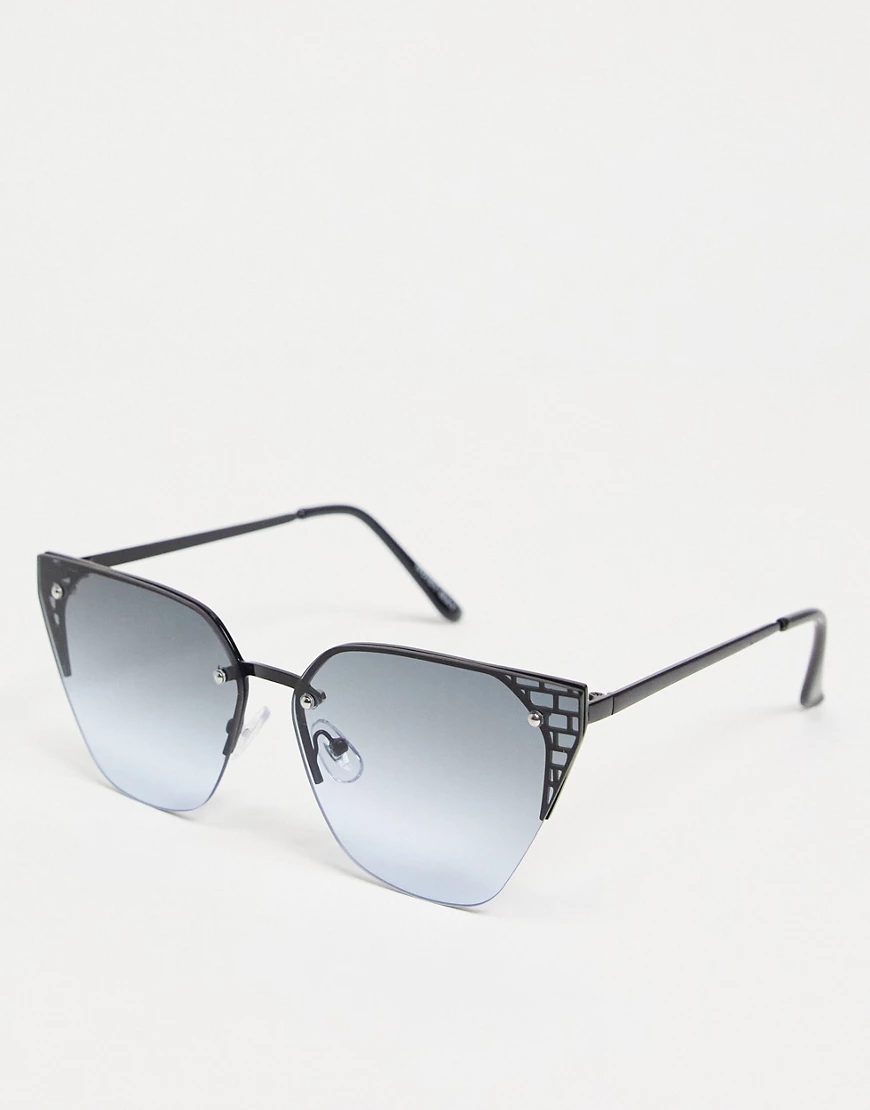 Noisy May – Rahmenlose Cat-Eye-Sonnenbrille mit blau getönten Gläsern günstig online kaufen
