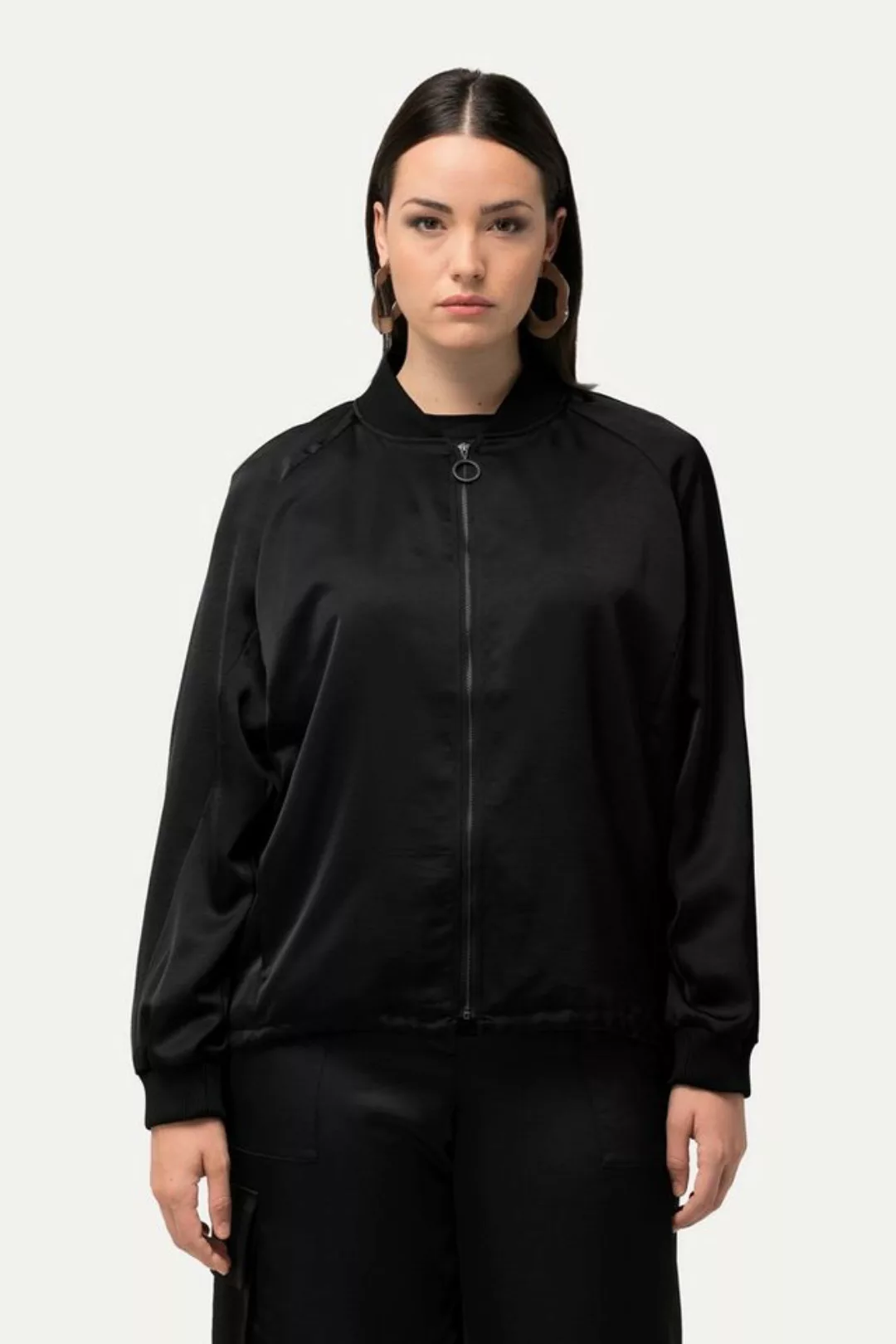 Ulla Popken Kurzjacke Collegejacke Satin Rippsaum Collegekragen günstig online kaufen