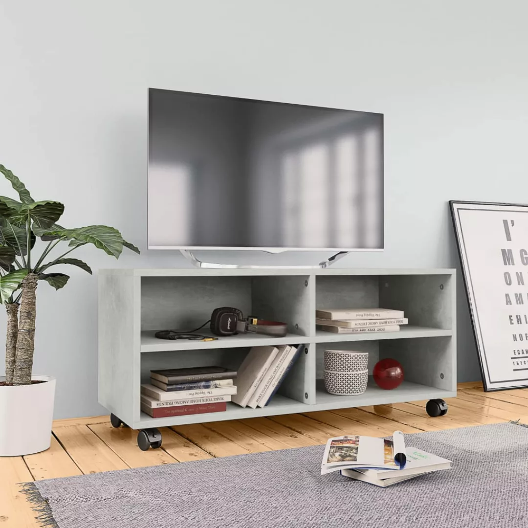 vidaXL TV-Schrank TV-Schrank mit Rollen Betongrau 903535 cm Spanplatte Lowb günstig online kaufen