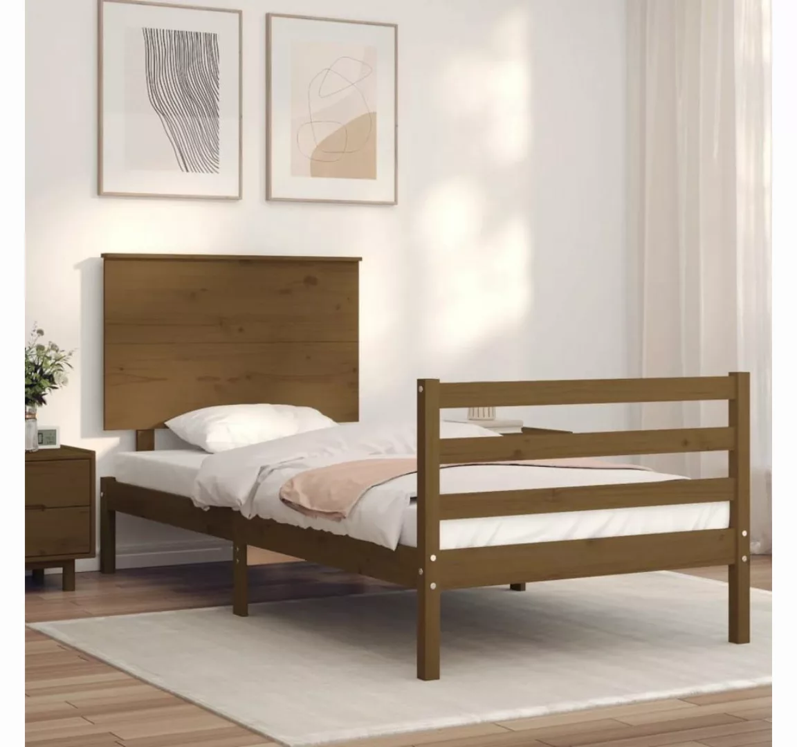 vidaXL Bett Massivholzbett mit Kopfteil Honigbraun 90x200 cm günstig online kaufen