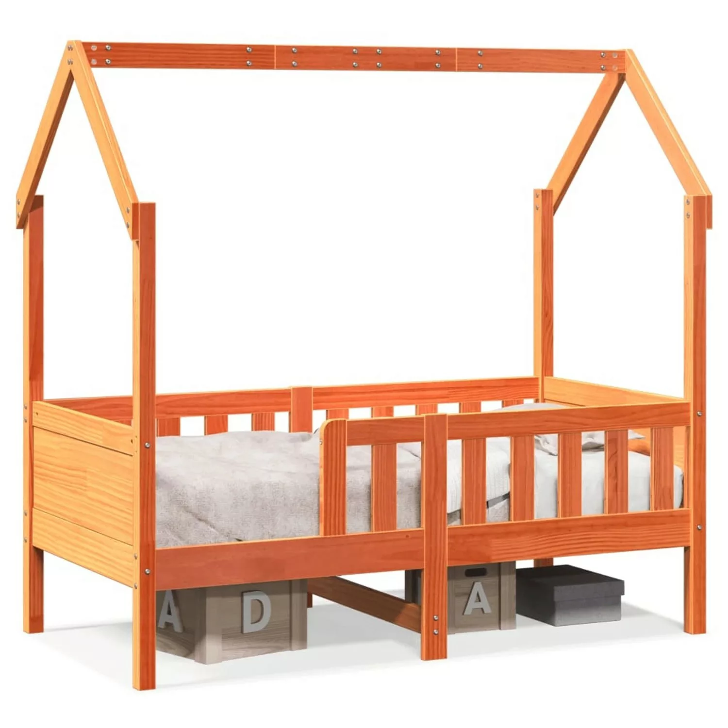 vidaXL Kinderbett Hausbett Wachsbraun 80x160 cm Massivholz Kiefer2106167 günstig online kaufen