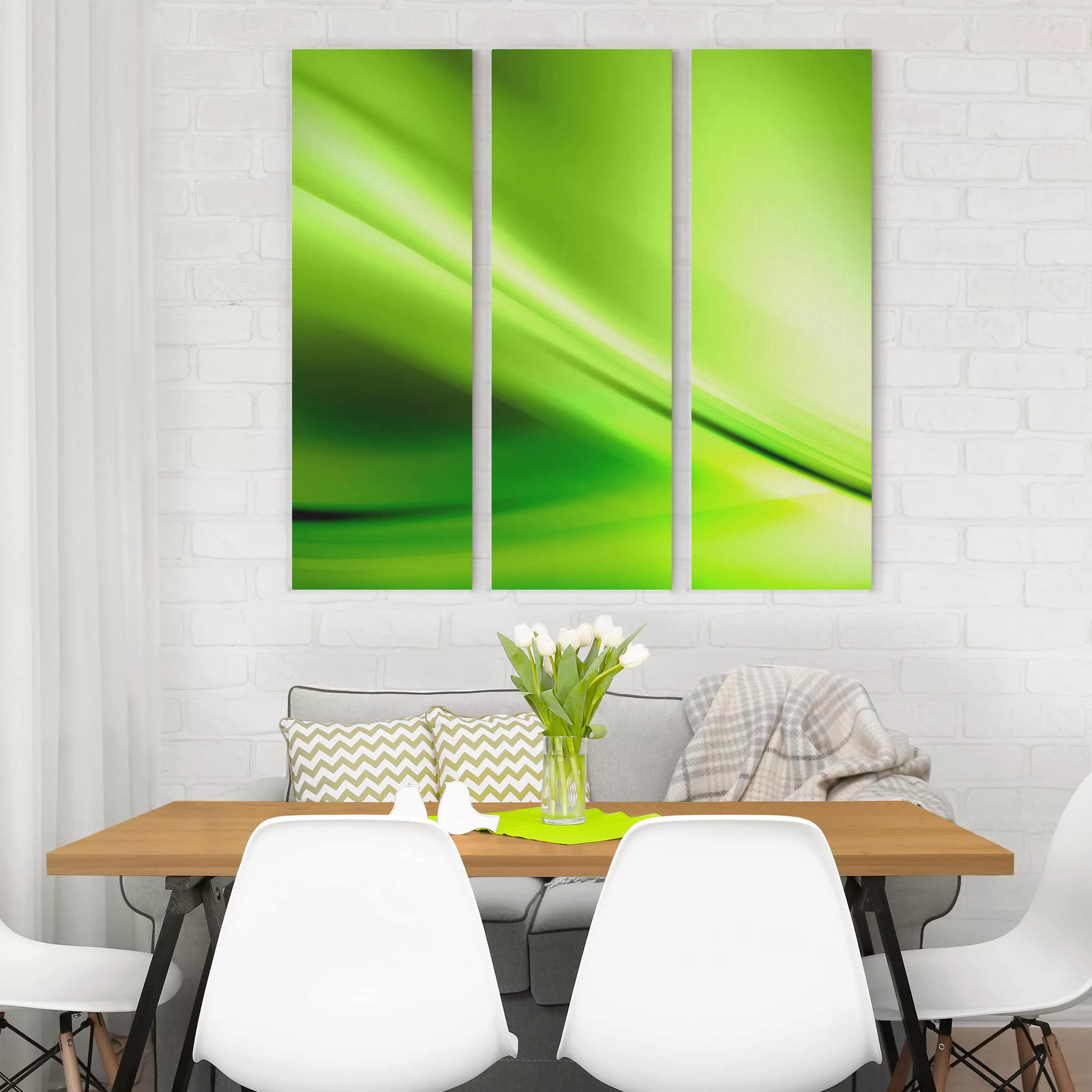 3-teiliges Leinwandbild Abstrakt - Quadrat Green Valley günstig online kaufen