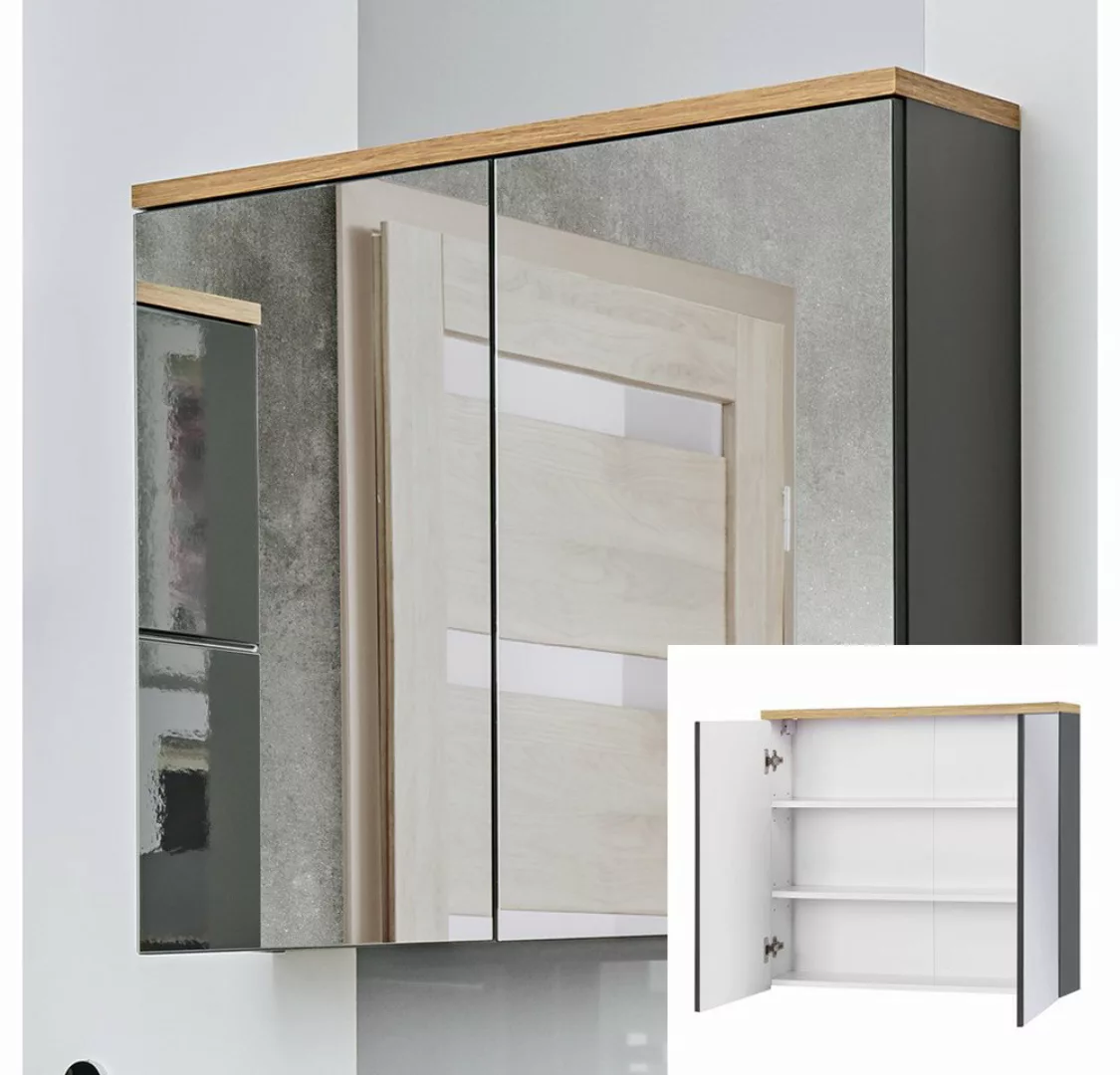 Lomadox Spiegelschrank SOLNA-56 80 cm, grau mit Wotaneiche, B x H x T ca. 8 günstig online kaufen