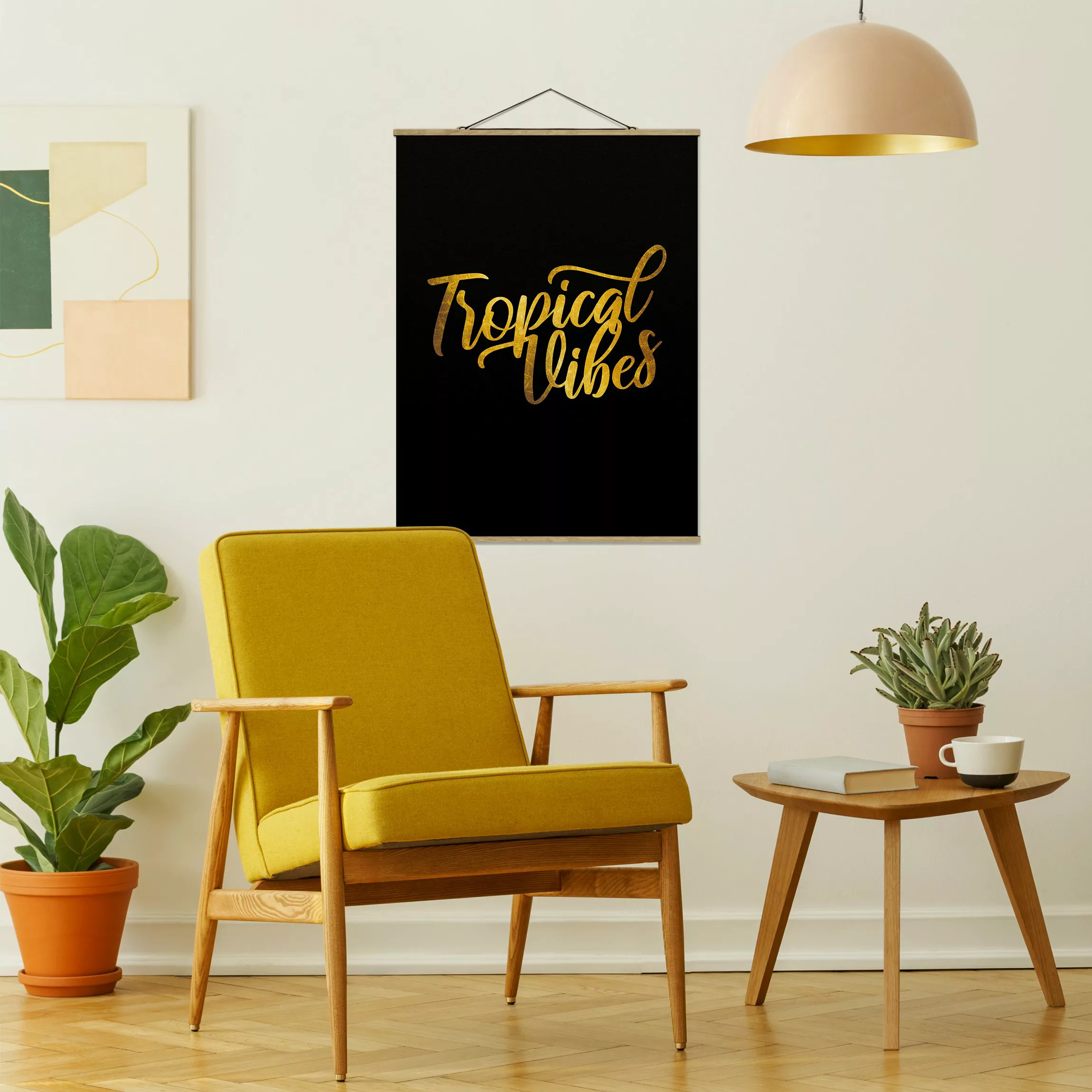 Stoffbild Spruch mit Posterleisten - Hochformat Gold - Tropical Vibes auf S günstig online kaufen