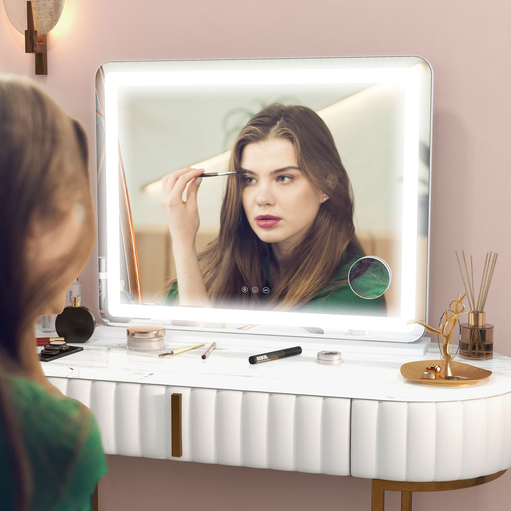 HOMCOM LED Spiegel Make-up Spiegel mit 3 Lichtmodi 10-fache Vergrößerungsfu günstig online kaufen