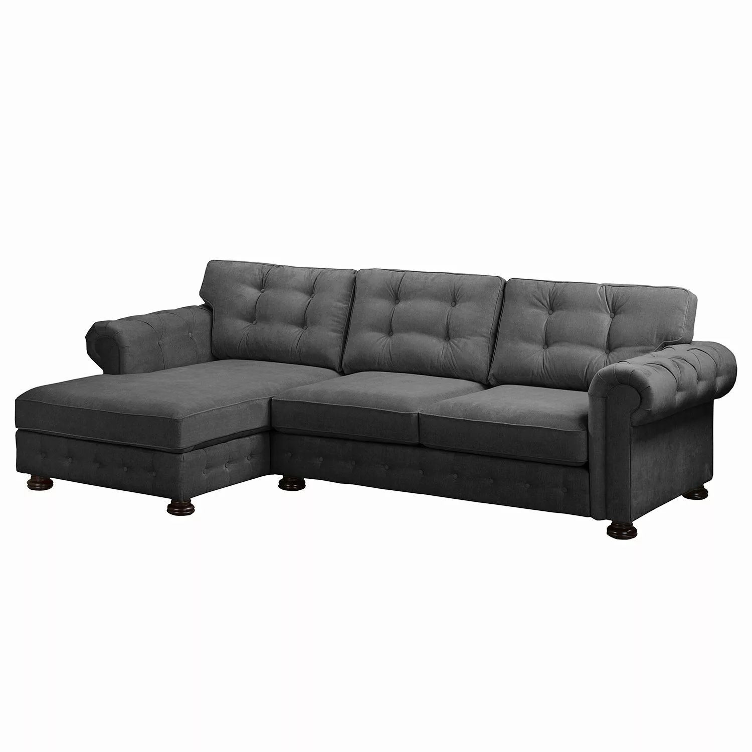 home24 Velvet Studio Ecksofa Marau Dunkelgrau Microfaser 302x93x166 cm günstig online kaufen