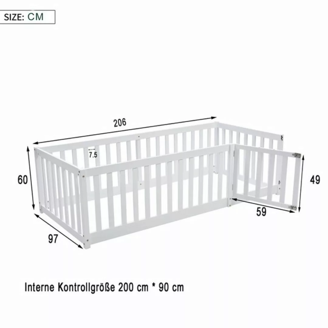 PFCTART Kinderbett Kinderbett 90 x 200 Holzboden Bettrahmen mit Zaun und Tü günstig online kaufen