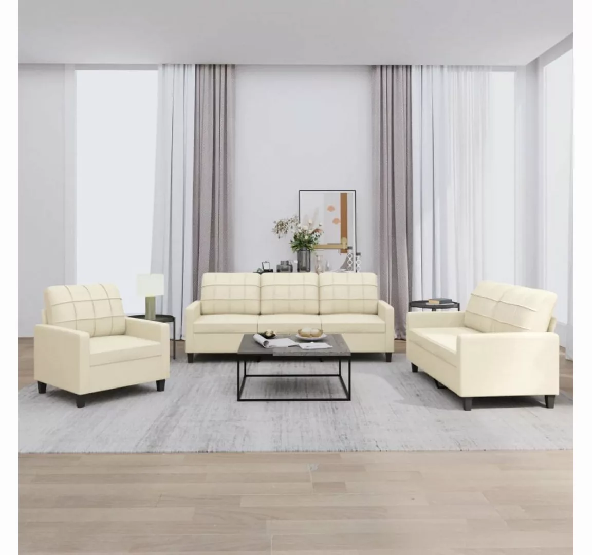 vidaXL Sofa Sofagarnitur mit Kissen Kunstleder, Standard, Creme günstig online kaufen