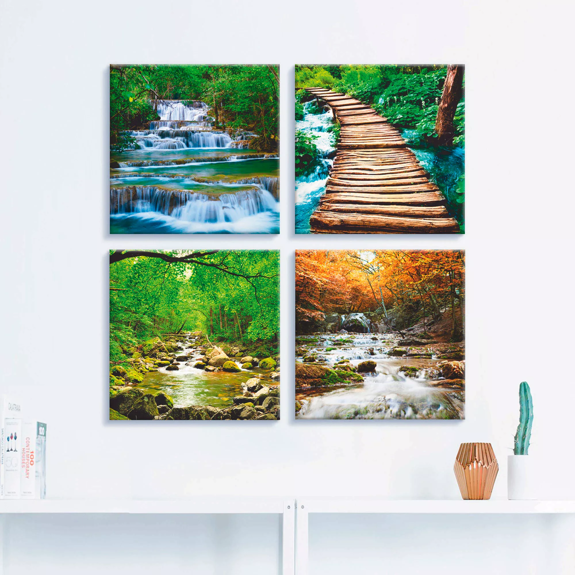 Artland Leinwandbild "Wasserfall Herbstwald Fluß Smolny", Gewässer, (4 St.) günstig online kaufen