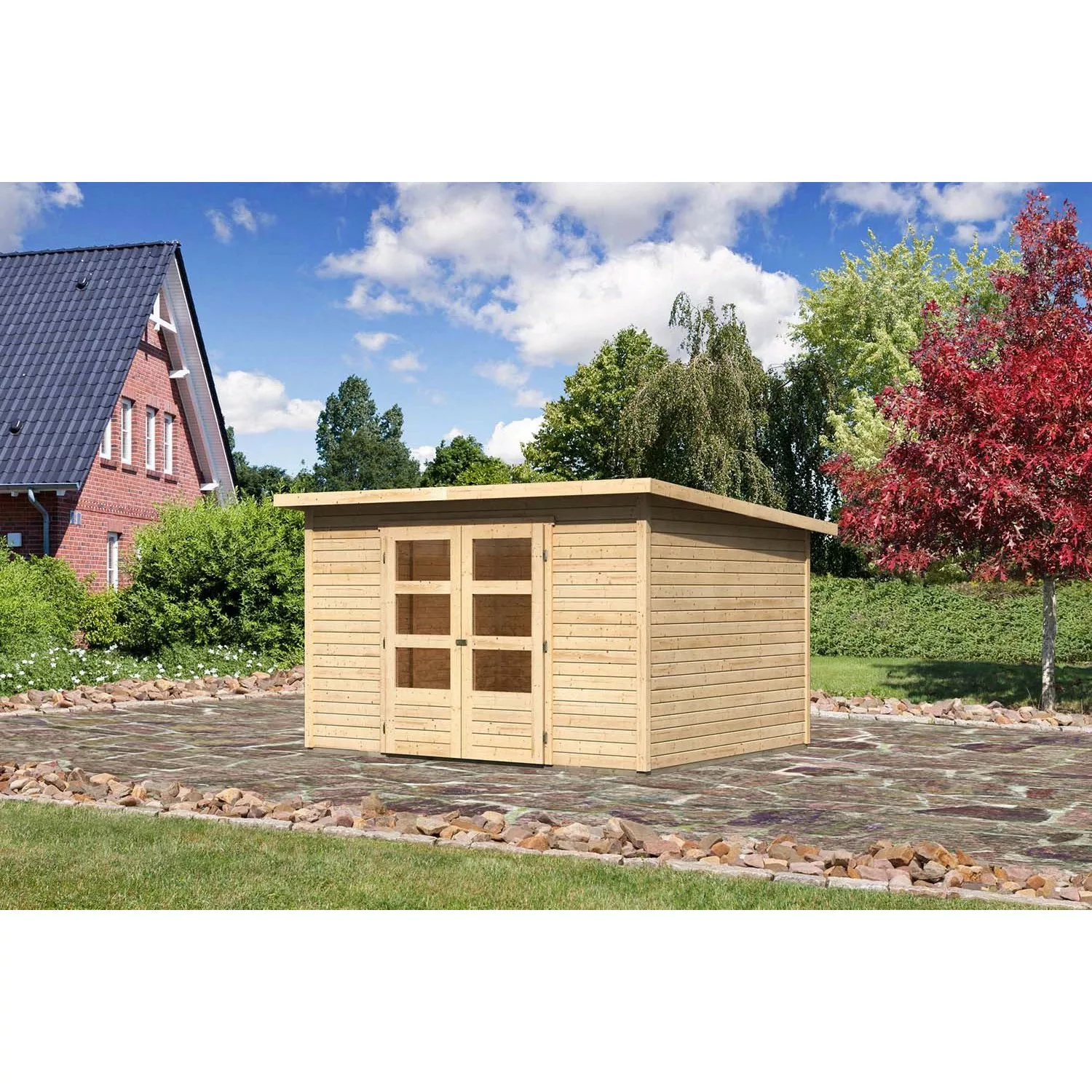 Karibu Holz-Gartenhaus Stockach Natur Pultdach Unbehandelt 301 cm x 242 cm günstig online kaufen