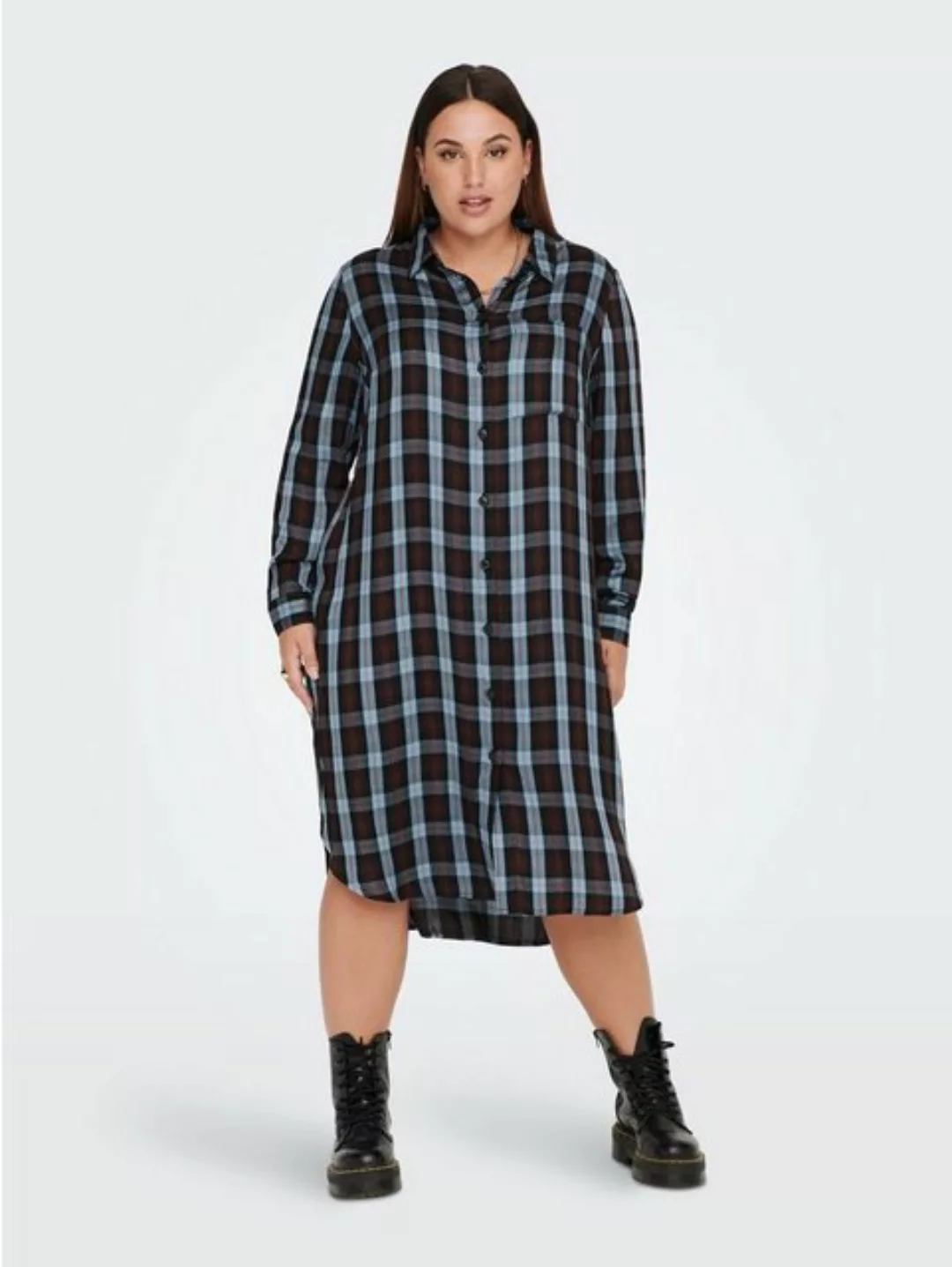 ONLY CARMAKOMA Shirtkleid Kariertes Midi Kleid Übergröße Plus Size Holzfäll günstig online kaufen