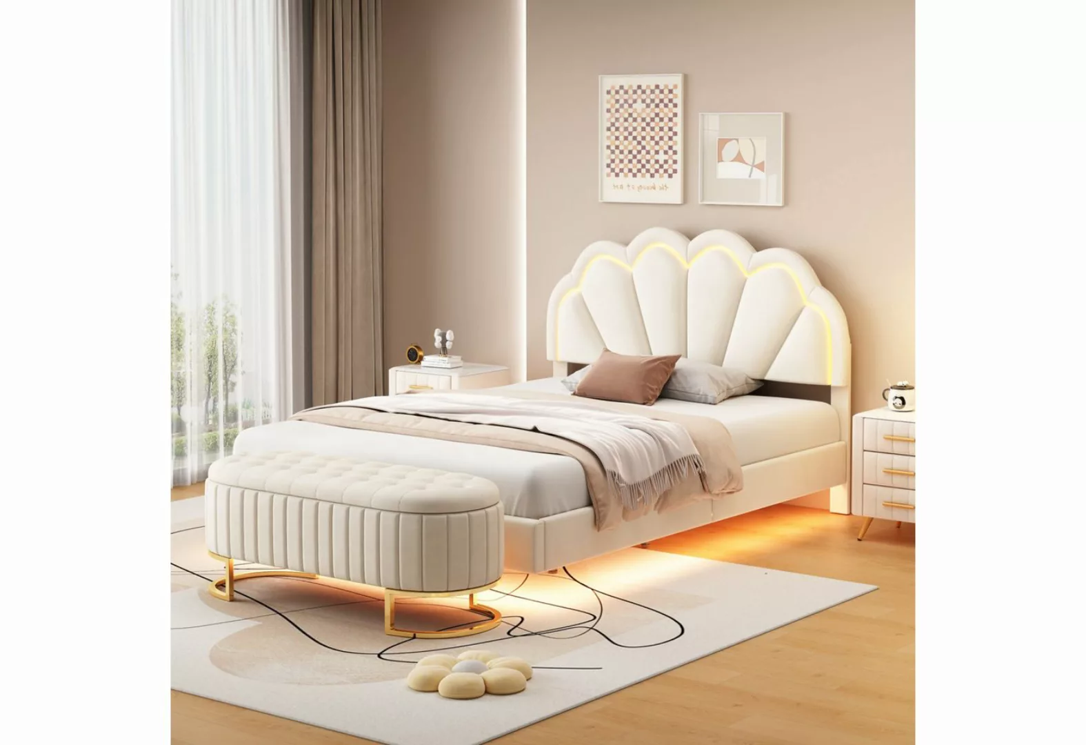 REDOM Kinderbett Doppelbett Polsterbett Gästebett Bett Funktionsbett (mit v günstig online kaufen