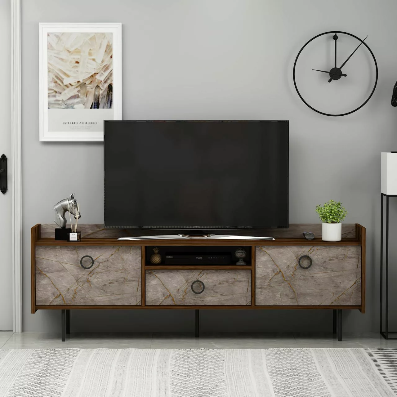 TV-Lowboard Büsra walnuss Nachbildung grau B/H/T: ca. 184x63x37 cm günstig online kaufen