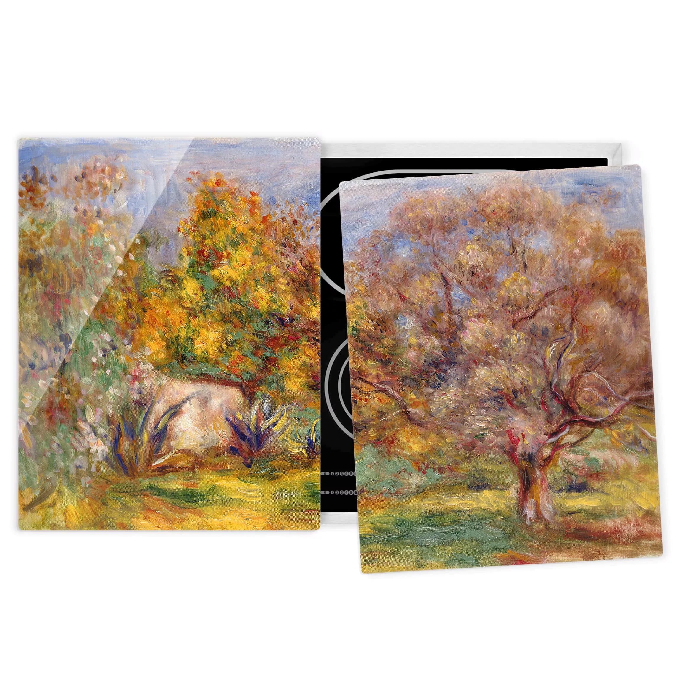2-teilige Herdabdeckplatte Glas Kunstdruck Auguste Renoir - Garten mit Oliv günstig online kaufen