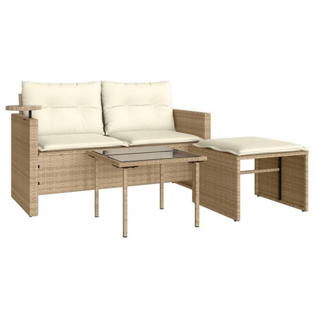 vidaXL Loungesofa 3-tlg. Garten-Sofagarnitur mit Kissen Beige Poly Rattan, günstig online kaufen