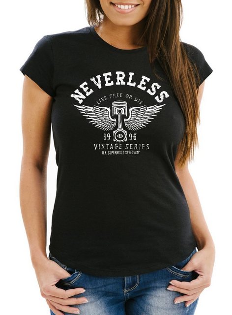 Neverless Print-Shirt Damen T-Shirt Biker Motorrad Motorblock Engine Flügel günstig online kaufen
