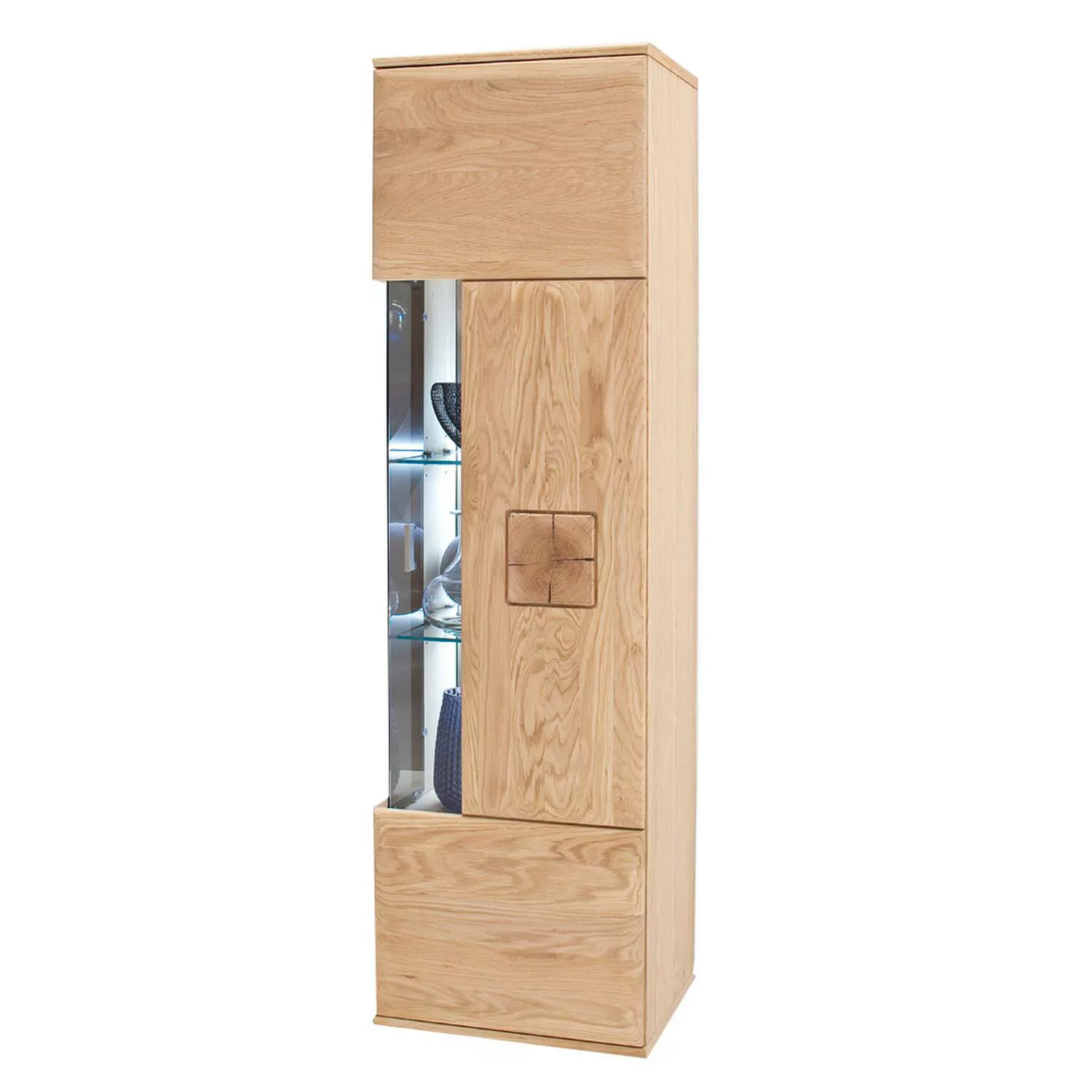 Wohnzimmer Wohnwand Hängevitrine BADALONA-05 in Eiche Bianco massiv, Front günstig online kaufen