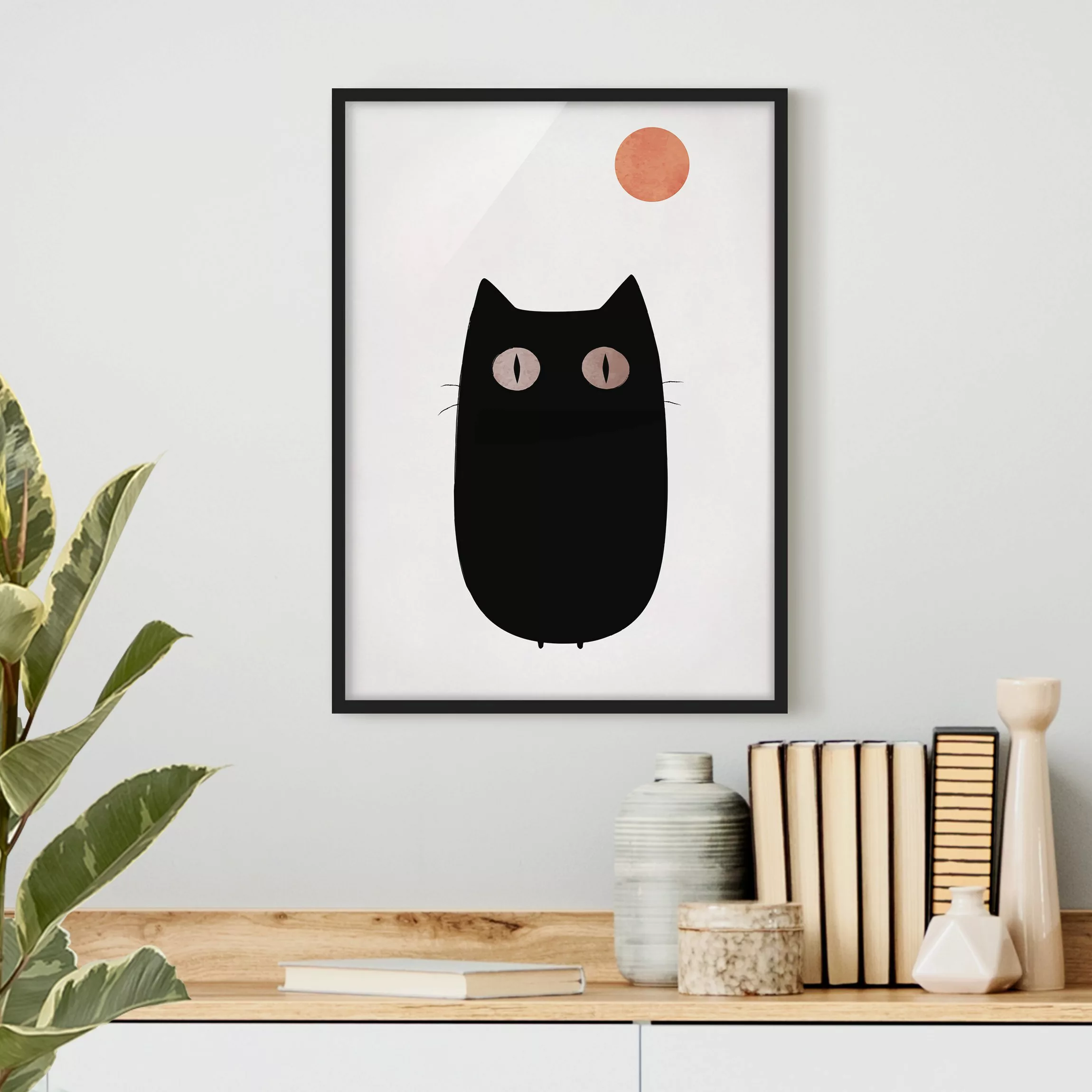 Bild mit Rahmen Schwarze Katze Illustration günstig online kaufen