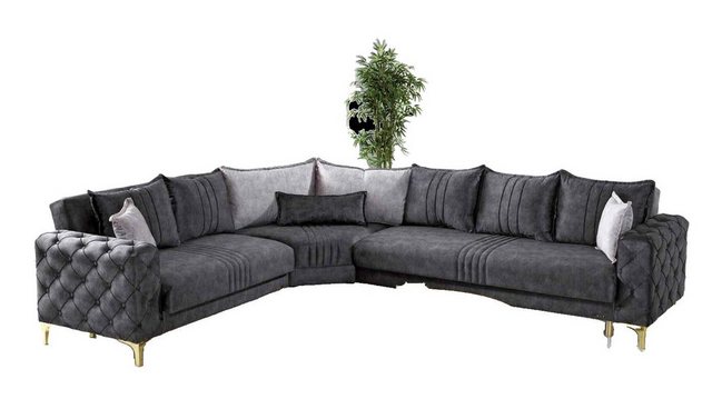 JVmoebel Ecksofa Grau Wohnzimmer Ecksofa L-Form Modern Chesterfield Neu Lux günstig online kaufen