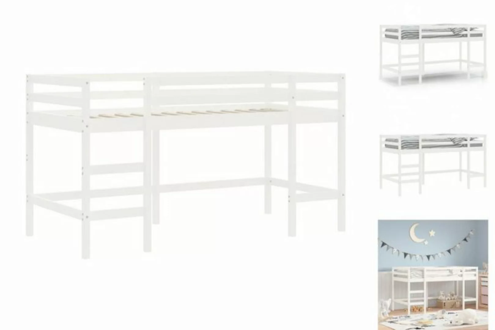 vidaXL Etagenbett Kinderhochbett mit Leiter Weiß 90x200 cm Massivholz Kiefe günstig online kaufen