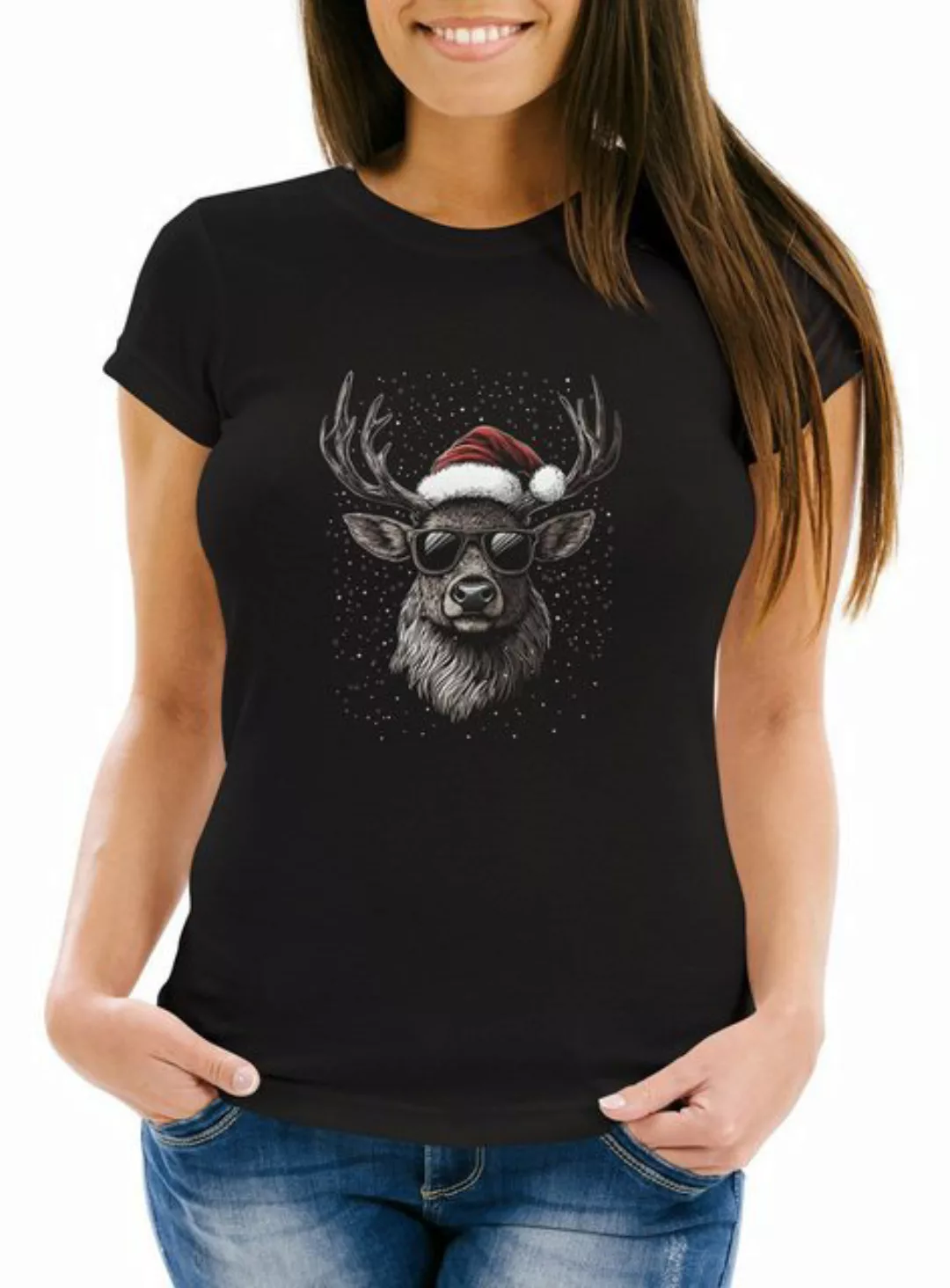 MoonWorks Print-Shirt Weihnachtsshirt Damen Rentier Elch T-Shirt Weihnachte günstig online kaufen