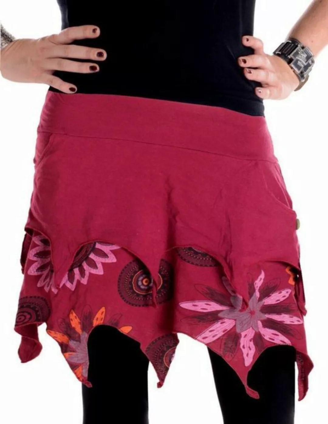 Vishes Zipfelrock Lagenlook Minirock aus Baumwolle Blumen bedruckt Goa, Hip günstig online kaufen