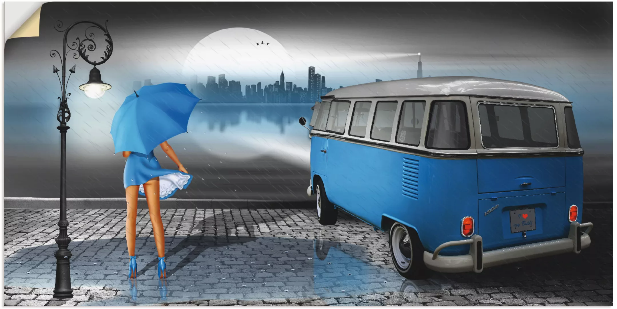 Artland Wandbild »Regennacht in Blau mit Bulli T1«, Auto, (1 St.), als Lein günstig online kaufen