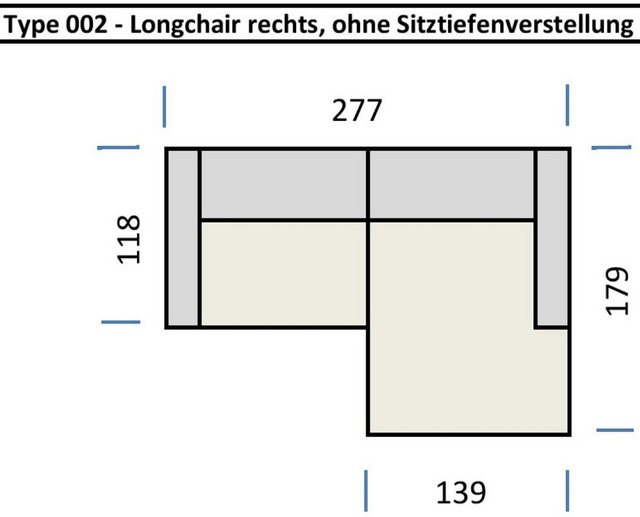 freiraum Wohnlandschaft Wolve, Kopfteilverstellungen, 2 Kissen, hellgrau - günstig online kaufen