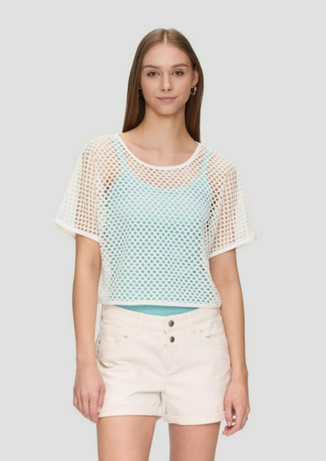 QS Kurzarmshirt T-Shirt im Loose Fit mit Loch-Muster günstig online kaufen