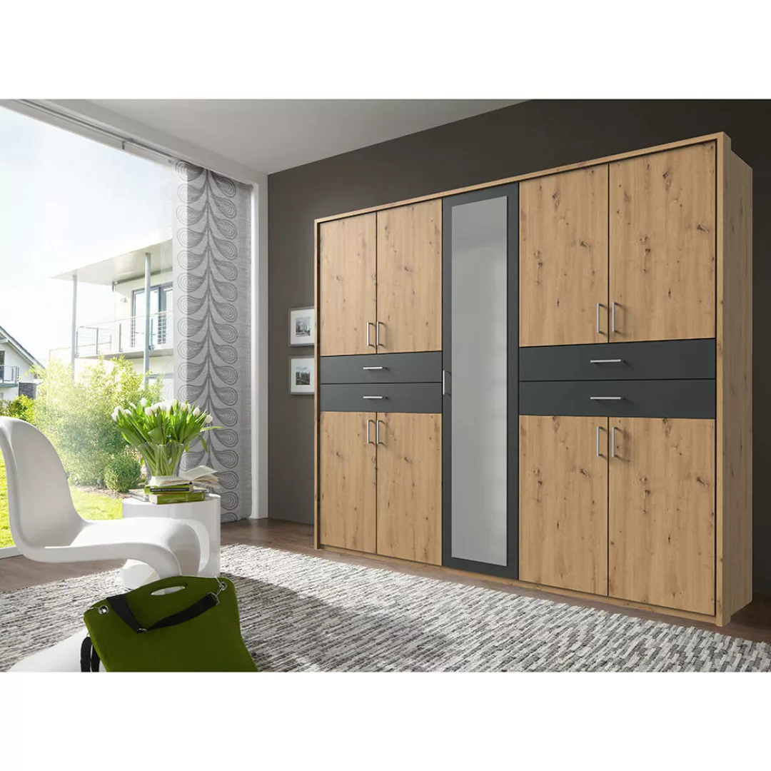 Kleiderschrank mit Passepartoutrauhmen, 228 cm breit modern in Eiche mit gr günstig online kaufen