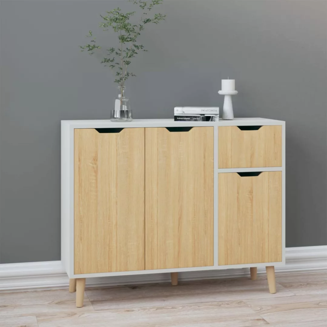 Sideboard Weiß Und Sonoma-eiche 90x30x72 Cm Spanplatte günstig online kaufen