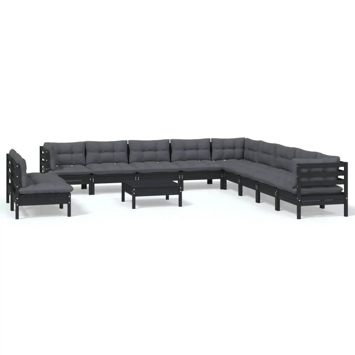 12-tlg. Garten-lounge-set Mit Kissen Schwarz Massivholz Kiefer günstig online kaufen