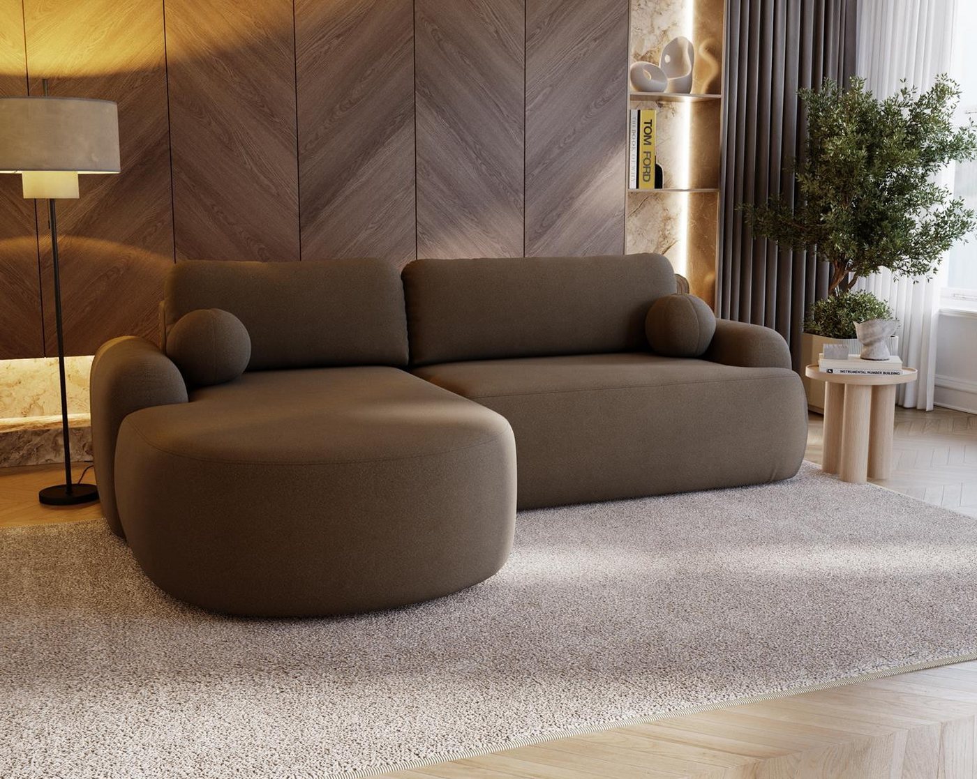 Compleo Ecksofa boucle mit breiter Ottomane OLIO, rundes Design, Exklusiv d günstig online kaufen