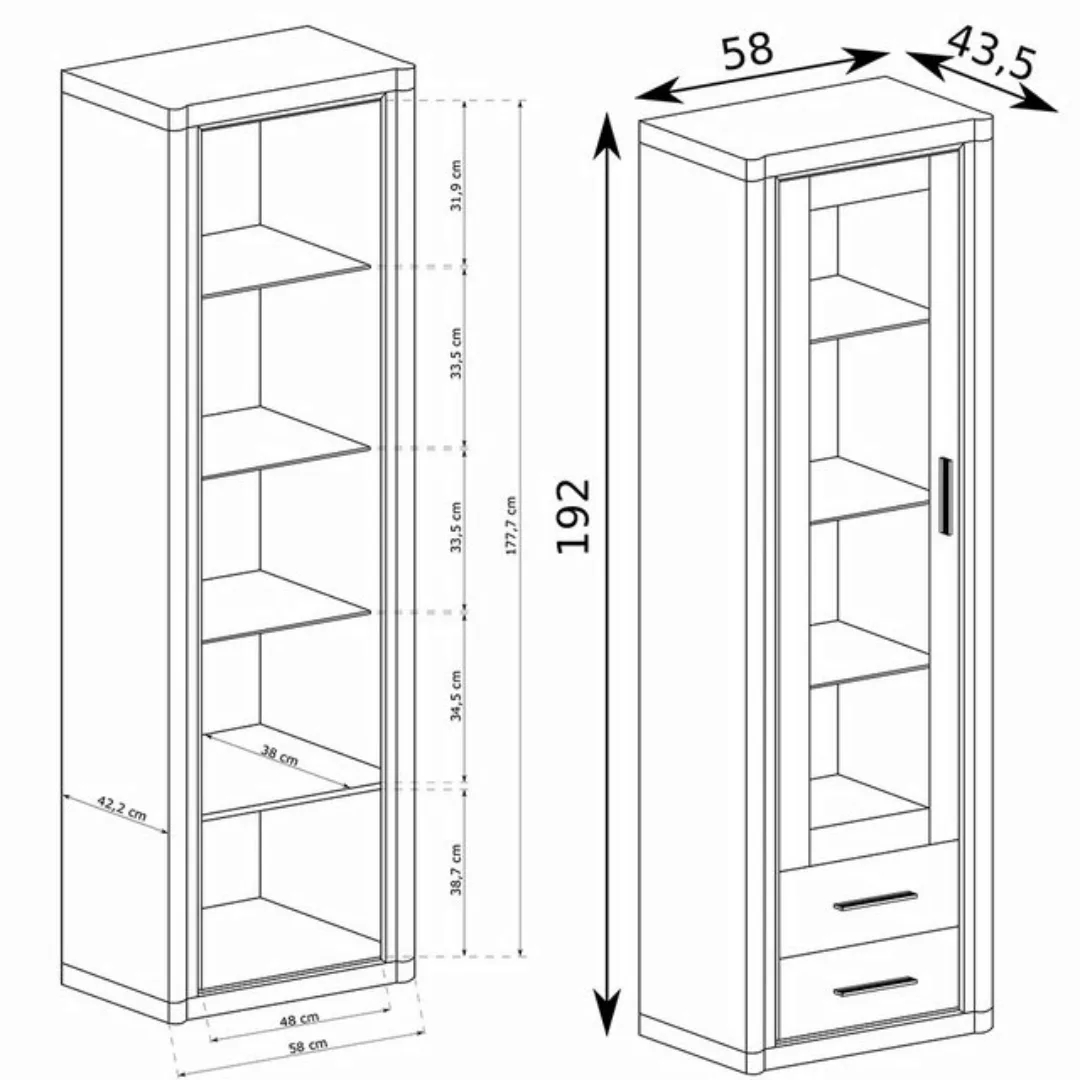 Lomadox Vitrine DUNEDIN-161 Vitrinenschrank mit Beleuchtung, R/L montierbar günstig online kaufen