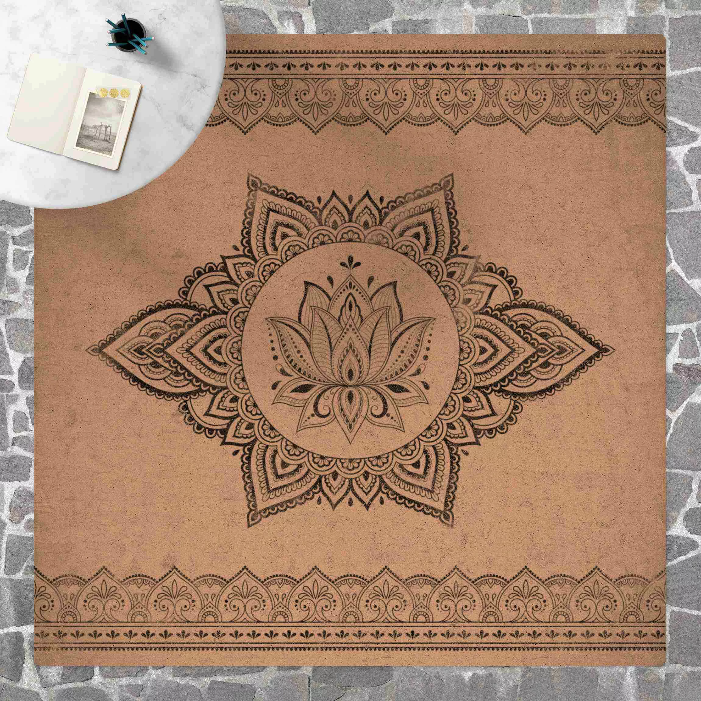 Kork-Teppich Mandala Lotus Betonoptik günstig online kaufen