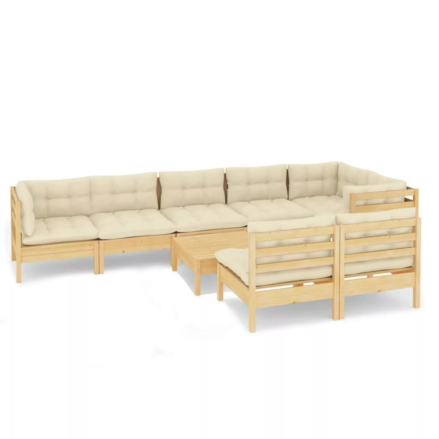 vidaXL 9-tlg Garten-Lounge-Set mit Creme Kissen Massivholz Kiefer Modell 4 günstig online kaufen