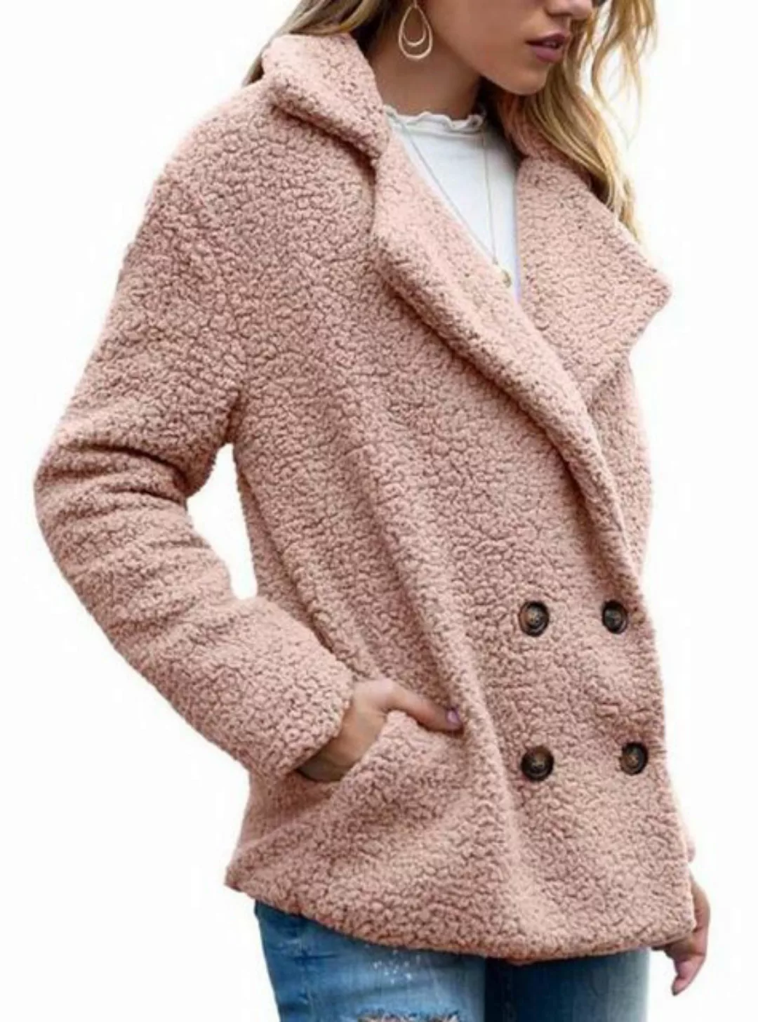 RUZU UG Anorak Wolljacke mit Langen Ärmeln und Anzug Kragen für Damen Cashm günstig online kaufen